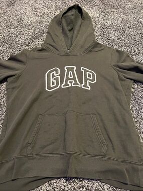 GAP Dark Olive Pullover Hoodie with White Outlined Logo